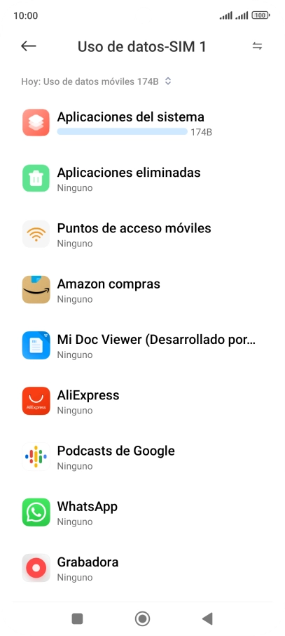El consumo de datos por cada aplicación aparece bajo el nombre de la aplicación.