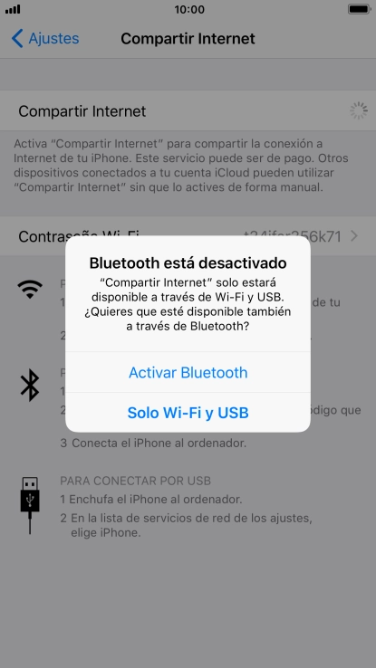 Si la función de wifi está activada, pulsa Solo Wi-Fi y USB.