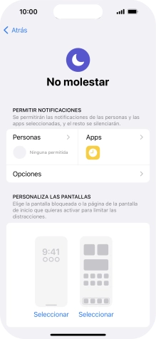 Pulsa Personas y sigue las indicaciones de la pantalla para seleccionar de qué contactos quieres recibir llamadas y notificaciones cuando No molestar está activado.