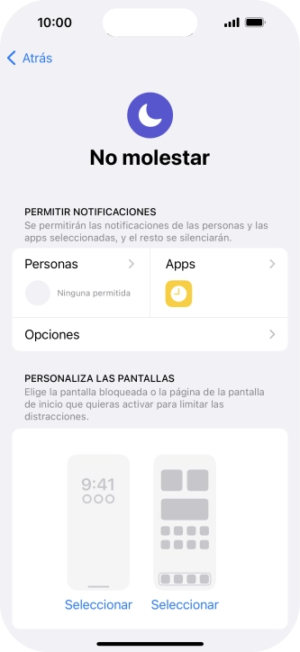 Pulsa Personas y sigue las indicaciones de la pantalla para seleccionar de qué contactos quieres recibir llamadas y notificaciones cuando No molestar está activado.