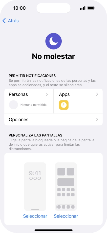 Pulsa Personas y sigue las indicaciones de la pantalla para seleccionar de qué contactos quieres recibir llamadas y notificaciones cuando No molestar está activado.