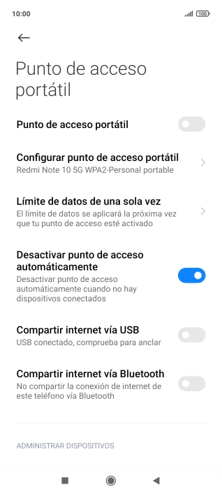 Pulsa Configurar punto de acceso portátil.