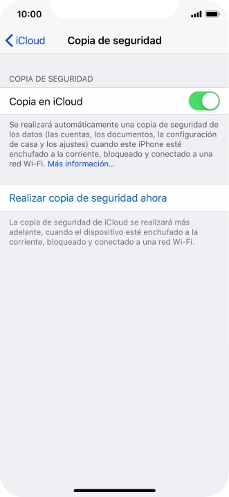 Pulsa Realizar copia de seguridad ahora y espera mientras se hace una copia de seguridad del contenido de la memoria del teléfono.