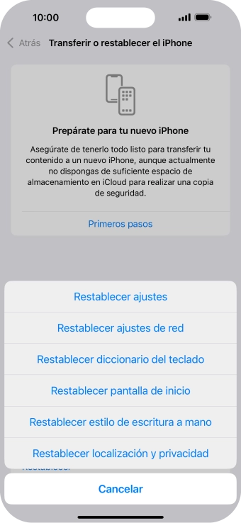 Pulsa Restablecer ajustes de red.