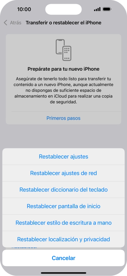 Pulsa Restablecer ajustes de red.