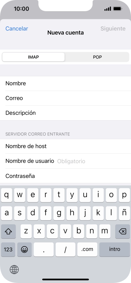 Pulsa Nombre de usuario e introduce el nombre de usuario de tu cuenta de correo electrónico.