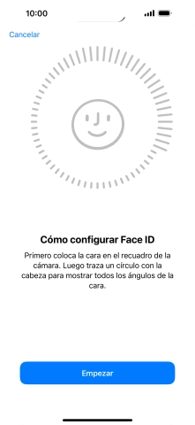 Pulsa Empezar y sigue las indicaciones de la pantalla para crear un código de seguridad con la función de reconocimiento facial (Face ID).