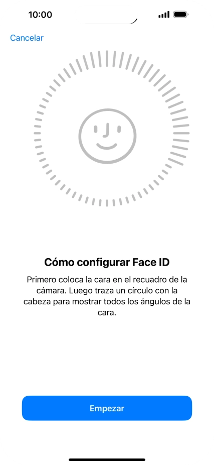 Pulsa Empezar y sigue las indicaciones de la pantalla para crear un código de seguridad con la función de reconocimiento facial (Face ID).