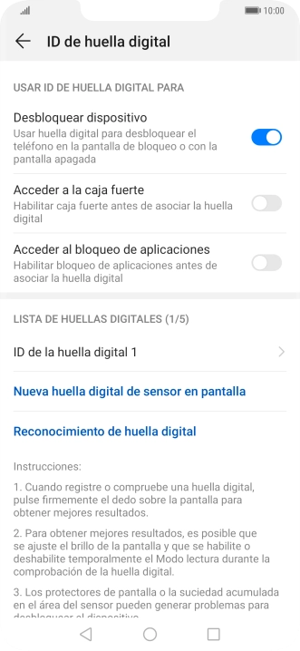 Pulsa el indicador junto al ajuste deseado para activarlo o desactivarlo.
