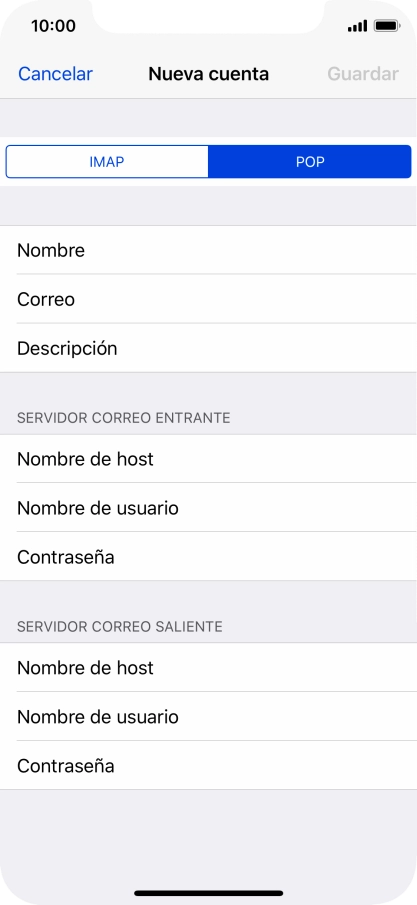 Pulsa Nombre de host e introduce el nombre del servidor de correo de entrada de tu proveedor de correo electrónico.