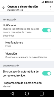 Pulsa Sincronización automática de correo electrónico. para activar la función.