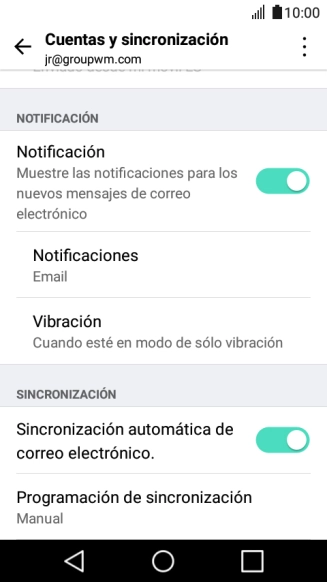 Pulsa Sincronización automática de correo electrónico. para activar la función.