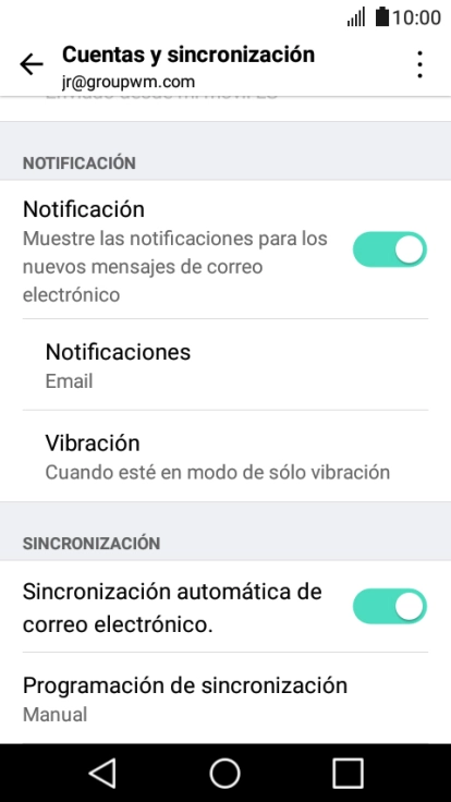 Pulsa Sincronización automática de correo electrónico. para activar la función.