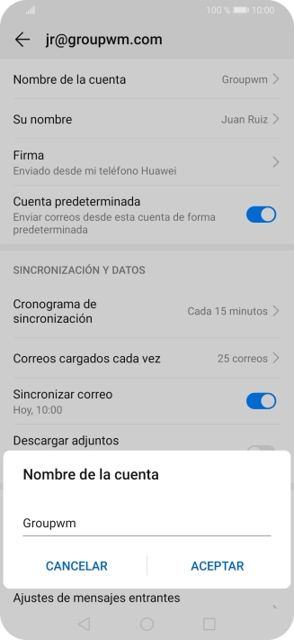Introduce el nombre de la cuenta y pulsa ACEPTAR.