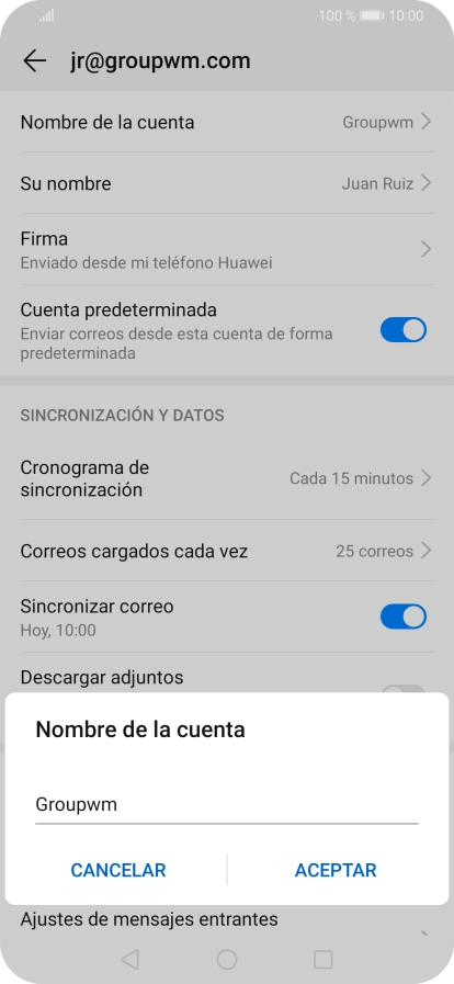 Introduce el nombre de la cuenta y pulsa ACEPTAR.