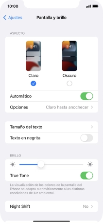 Si activas la función, pulsa Opciones y sigue las indicaciones de la pantalla para seleccionar el período de tiempo que debe durar el Modo Oscuro.