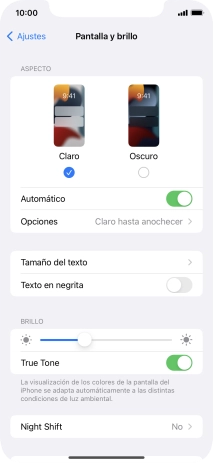 Si activas la función, pulsa Opciones y sigue las indicaciones de la pantalla para seleccionar el período de tiempo que debe durar el Modo Oscuro.