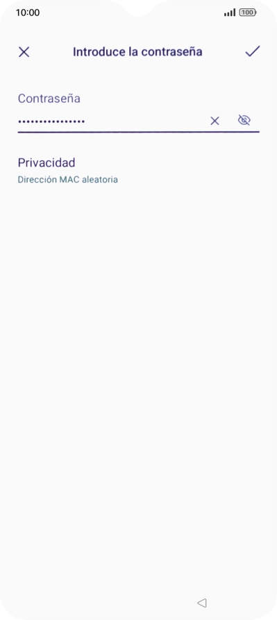 Introduce la contraseña de la red Wi-Fi y pulsa el icono de aceptar.