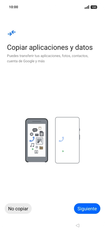 Puedes transferir el contenido de otro teléfono cuando activas tu teléfono por primera vez y cuando lo has restablecido. Cuando aparezca en la pantalla del teléfono esta imagen, ya está listo para la transmisión del contenido del otro teléfono.