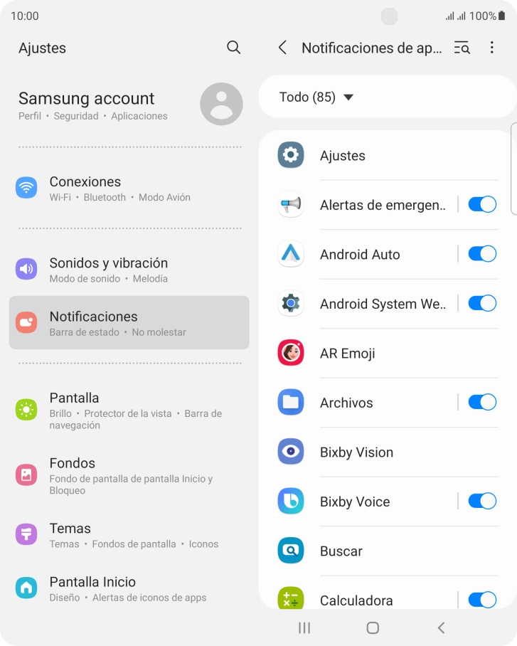Pulsa el indicador junto a las apps deseadas para activar o desactivar la función.