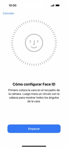 Pulsa Empezar y sigue las indicaciones de la pantalla para crear un código de seguridad con la función de reconocimiento facial (Face ID).