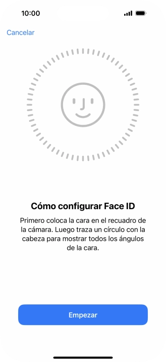 Pulsa Empezar y sigue las indicaciones de la pantalla para crear un código de seguridad con la función de reconocimiento facial (Face ID).