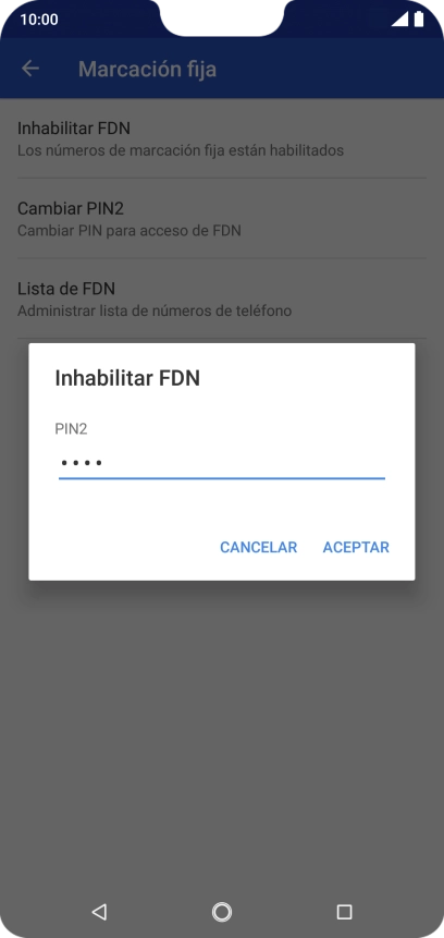 Introduce el código PIN2 y pulsa ACEPTAR.