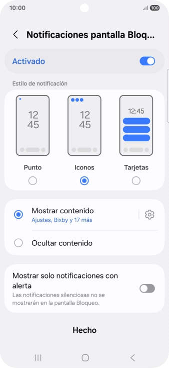 Pulsa los ajustes deseados para activarlos o desactivarlos.