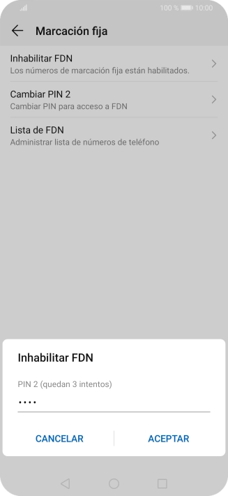 Introduce el código PIN2 y pulsa ACEPTAR.
