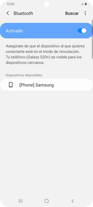 Pulsa el dispositivo Bluetooth deseado y sigue las indicaciones de la pantalla para vincular el dispositivo al teléfono.