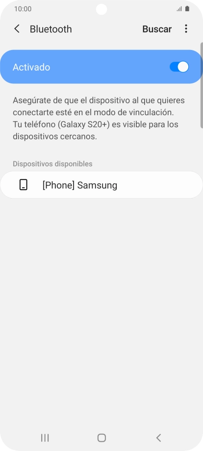Pulsa el dispositivo Bluetooth deseado y sigue las indicaciones de la pantalla para vincular el dispositivo al teléfono.