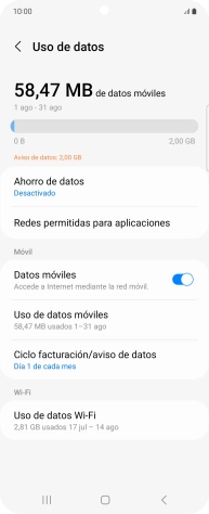 El consumo total de datos se visualiza ahora en la pantalla.