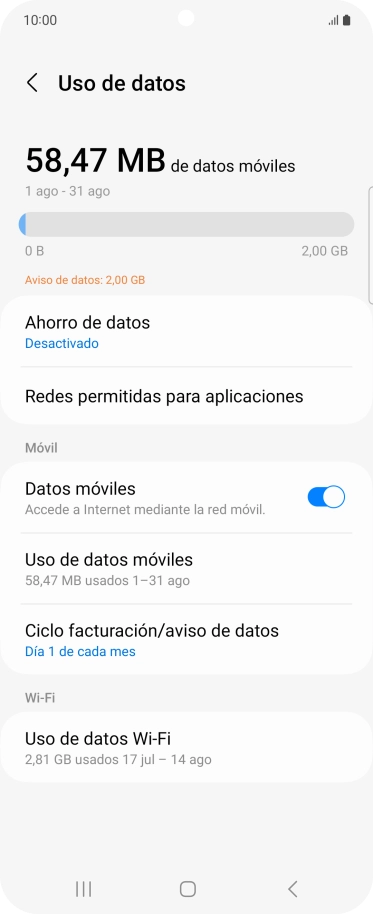 El consumo total de datos se visualiza ahora en la pantalla.