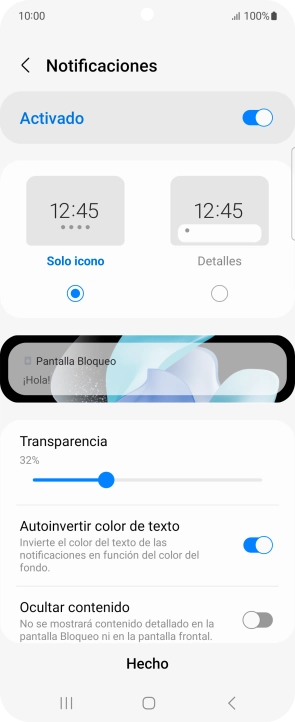 Pulsa los ajustes deseados para activarlos o desactivarlos.