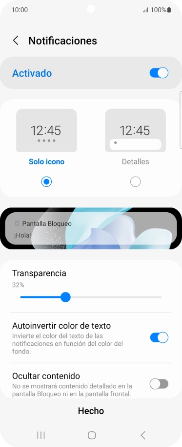 Pulsa los ajustes deseados para activarlos o desactivarlos.