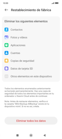 Pulsa Eliminar todos los datos.