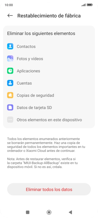 Pulsa Eliminar todos los datos.