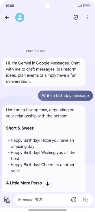 La propuesta de texto de Gemini se visualiza ahora en la pantalla.