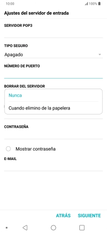 Pulsa Nunca para conservar los correos electrónicos en el servidor cuando los borras del teléfono.