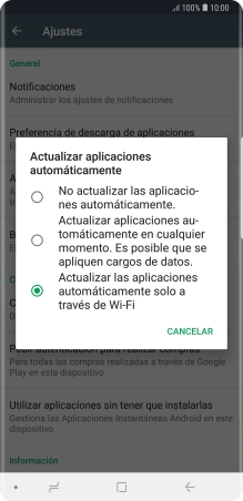 Para desactivar la actualización automática de apps, pulsa No actualizar las aplicaciones automáticamente..
