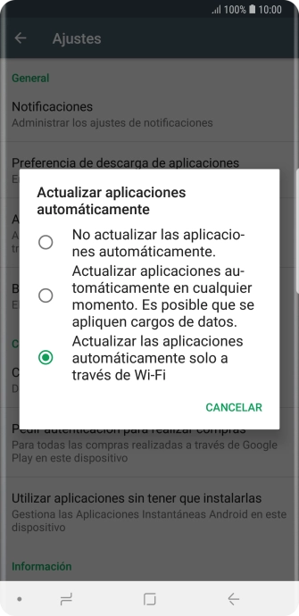 Para desactivar la actualización automática de apps, pulsa No actualizar las aplicaciones automáticamente..
