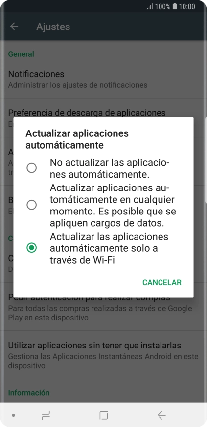 Para desactivar la actualización automática de apps, pulsa No actualizar las aplicaciones automáticamente..