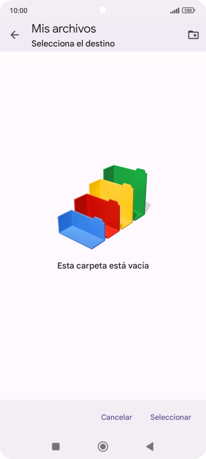 Si deseas crear una nueva carpeta, pulsa el icono de nueva carpeta y sigue las indicaciones de la pantalla para crearla.