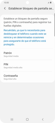 Pulsa el código de seguridad deseado y sigue las indicaciones de la pantalla para crear un código de seguridad del teléfono adicional.