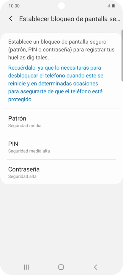 Pulsa el código de seguridad deseado y sigue las indicaciones de la pantalla para crear un código de seguridad del teléfono adicional.