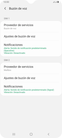 Pulsa Ajustes de buzón de voz bajo la tarjeta SIM deseada.