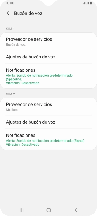 Pulsa Ajustes de buzón de voz bajo la tarjeta SIM deseada.