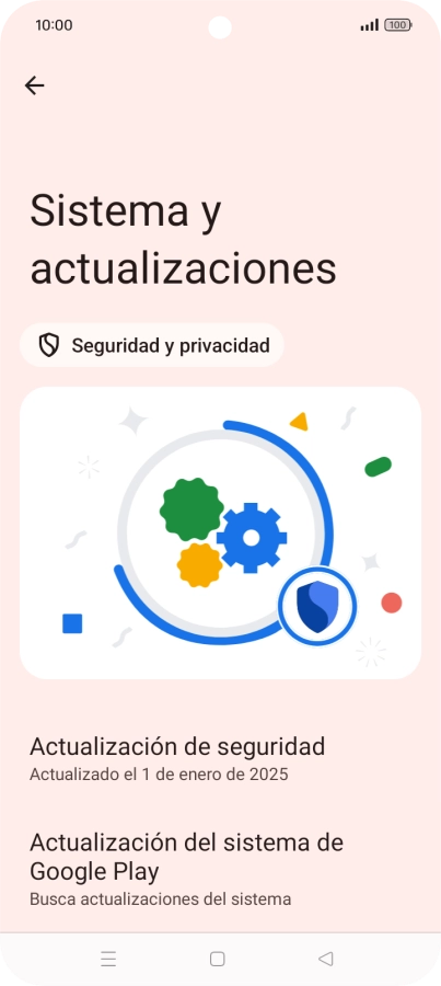 Pulsa Actualización de seguridad. Si hay una versión de software nueva disponible, aparecerá ahora en la pantalla. Sigue las indicaciones de la pantalla para actualizar el software del teléfono.