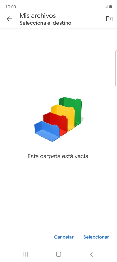 Si deseas crear una nueva carpeta, pulsa el icono de nueva carpeta y sigue las indicaciones de la pantalla para crearla.