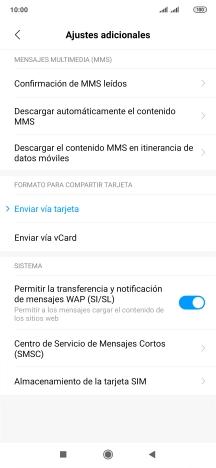 Pulsa Centro de Servicio de Mensajes Cortos (SMSC).